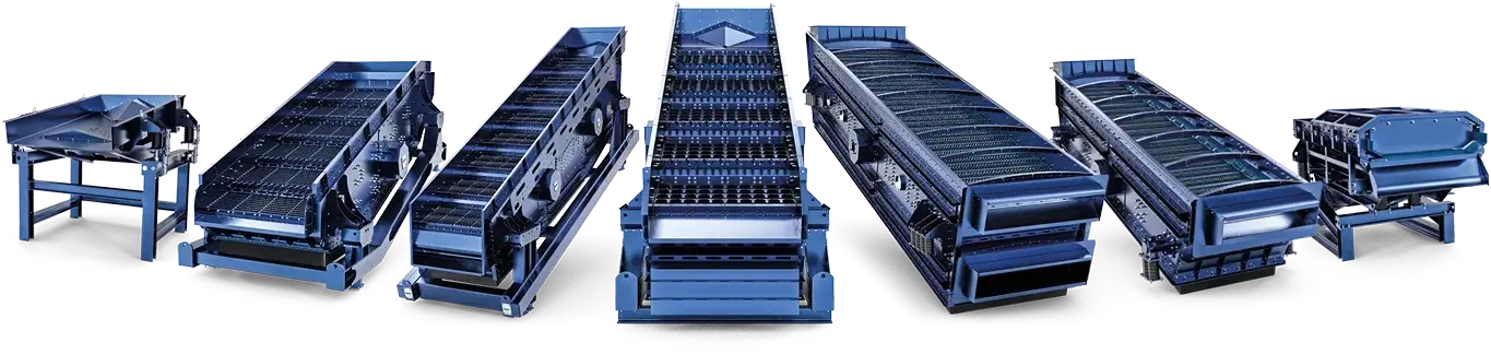 Diversi vagliatori blu allineati in fila, compatibili con MODUL6 RZ.