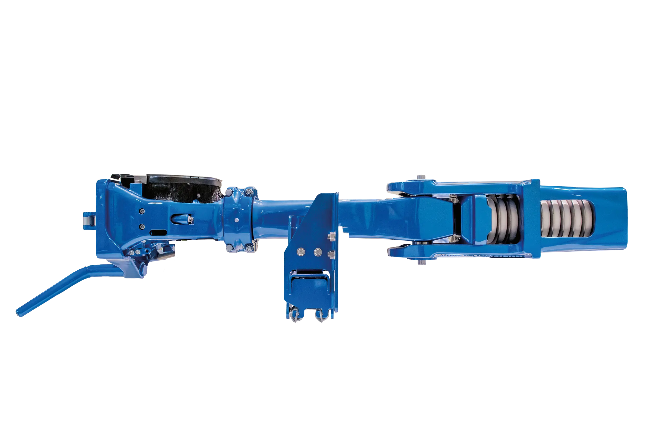 Componente meccanico di colore blu destinato alla produzione conto terzi nel settore della lavorazione dei metalli.